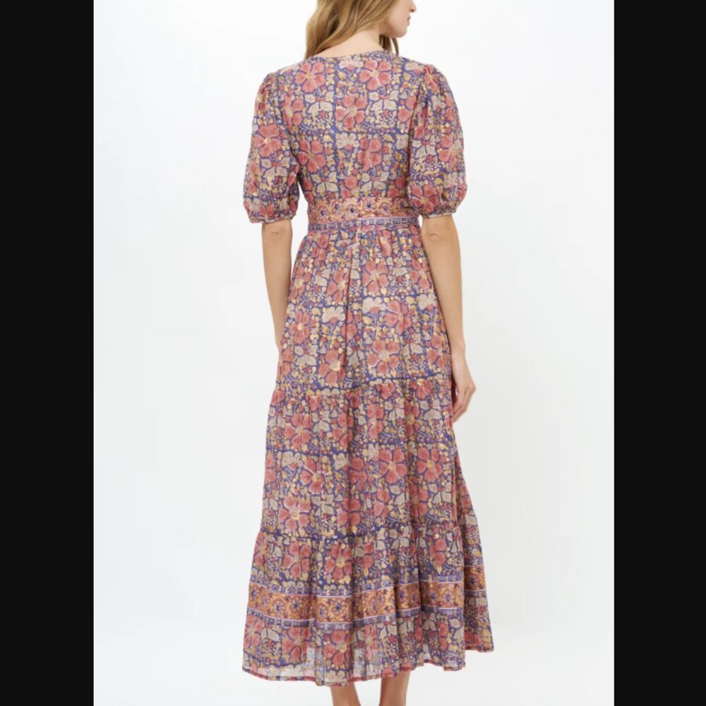 Oliphant Puff Sleeve Maxi Dress in Matera Navy Size Small - Picture 2 of 5